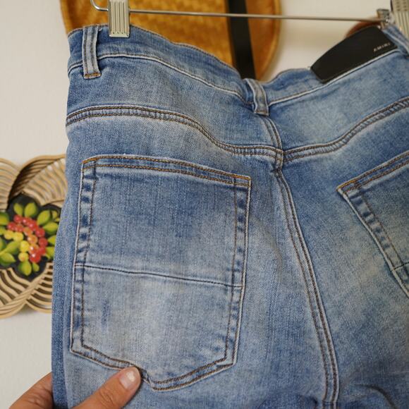 Amiri Distressed Flower Patch Denim Jeans Blue Womens Size 32 - Picture 8 of 11
